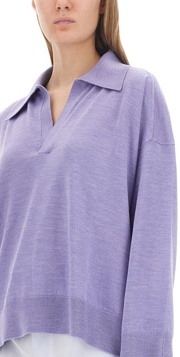 Bottega Veneta Oversized Wool Polo Shirt with Classic Collar Blauw