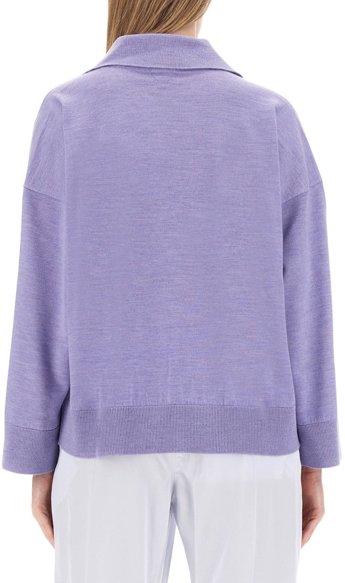 Bottega Veneta Oversized Wool Polo Shirt with Classic Collar Blauw