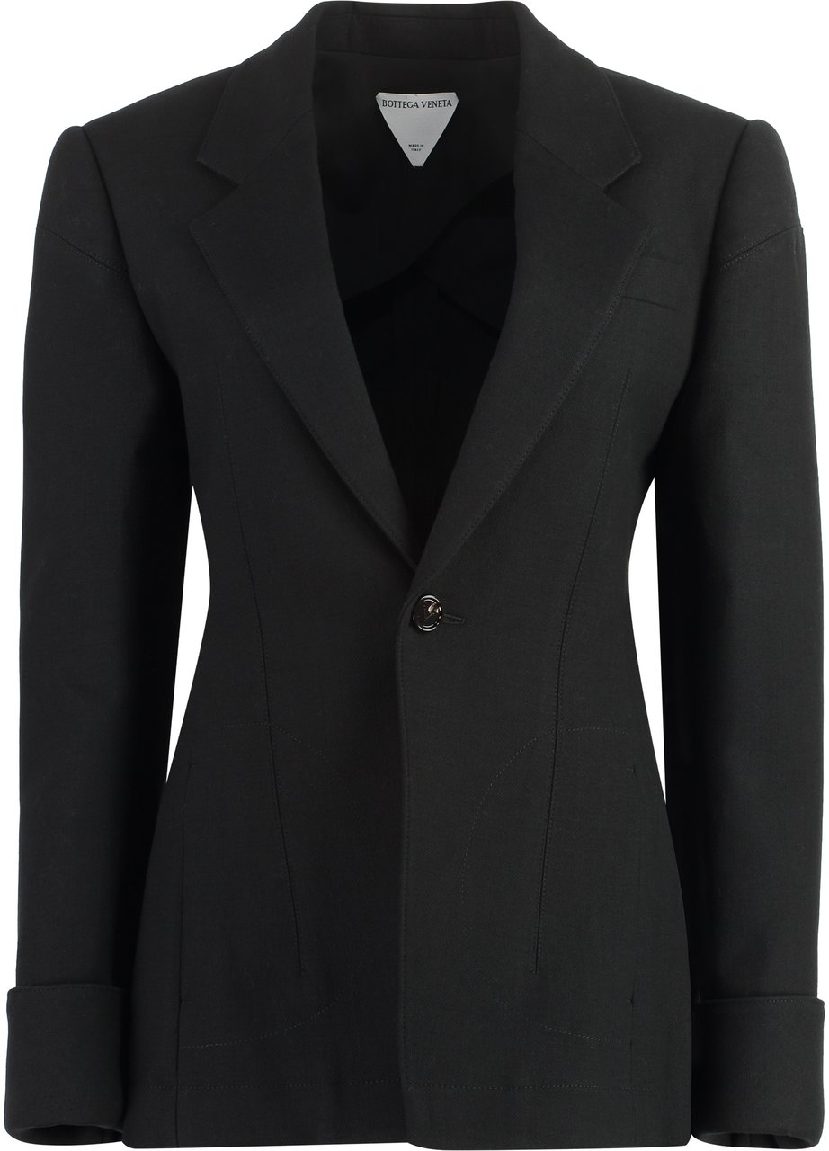 Bottega Veneta Cotton blend single-breast jacket Zwart