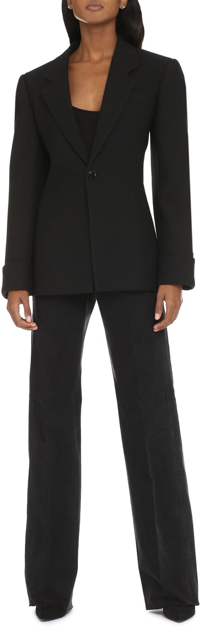 Bottega Veneta Cotton blend single-breast jacket Zwart