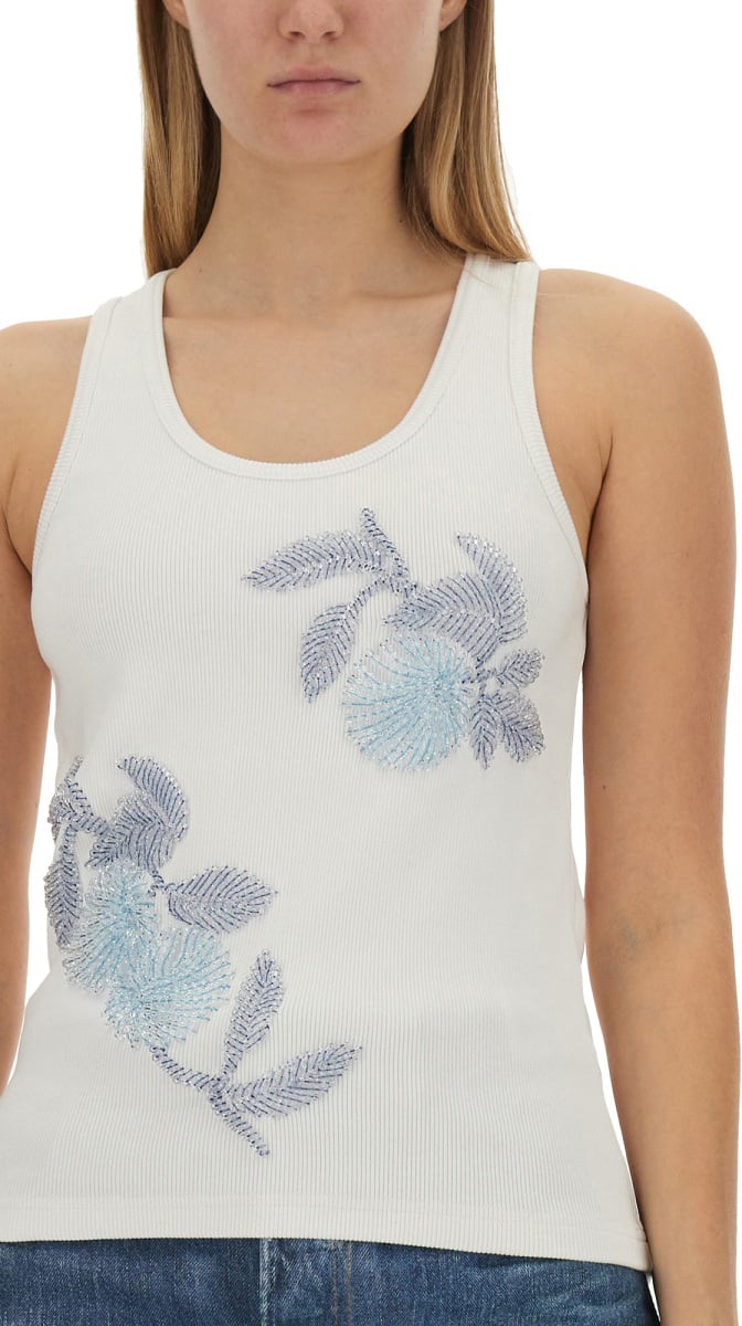 Bottega Veneta Intricate Embroidered Slim Fit Cotton Top Wit