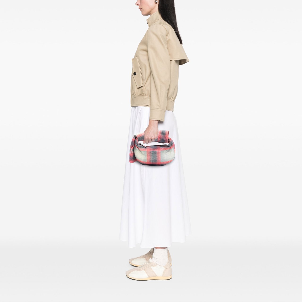 Bottega Veneta Mini Printed Leather Tartan Jodie Grijs