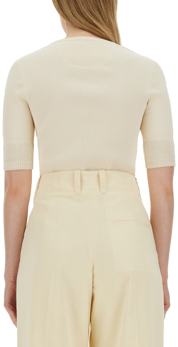 Bottega Veneta Fitted Jersey T-Shirt in Soft Cotton Blend Neutraal