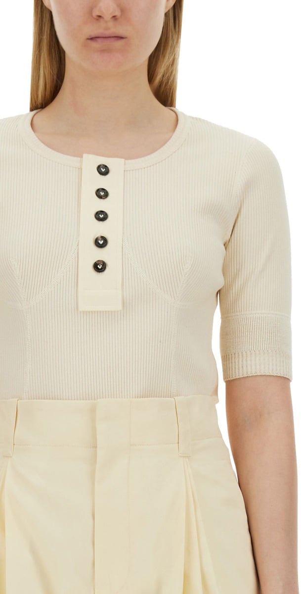 Bottega Veneta Fitted Jersey T-Shirt in Soft Cotton Blend Neutraal