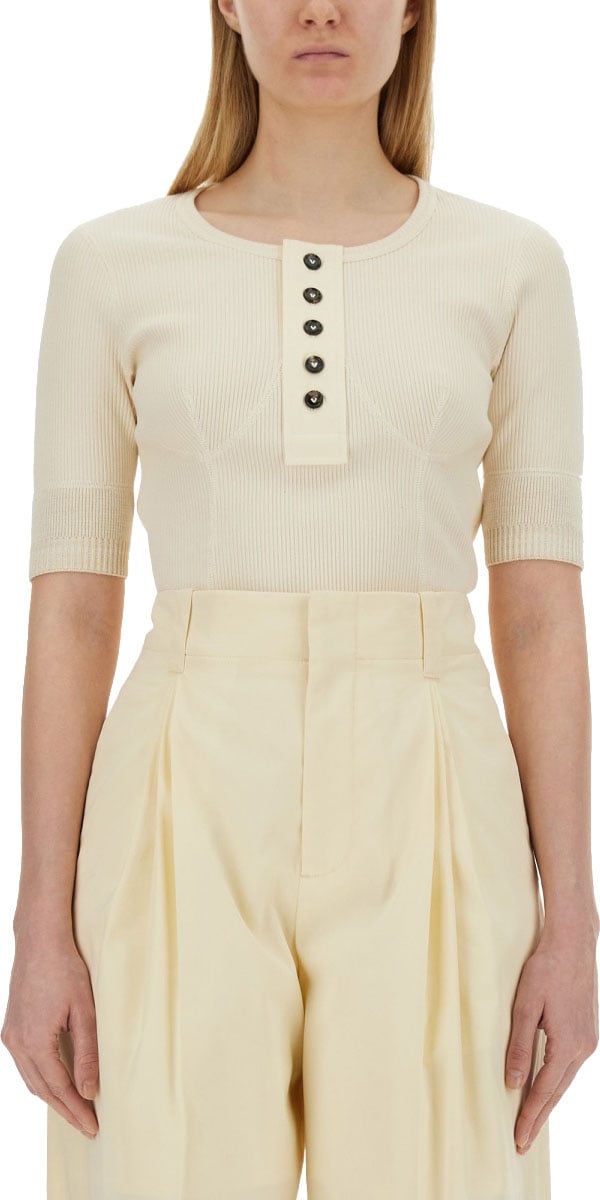 Bottega Veneta Fitted Jersey T-Shirt in Soft Cotton Blend Neutraal