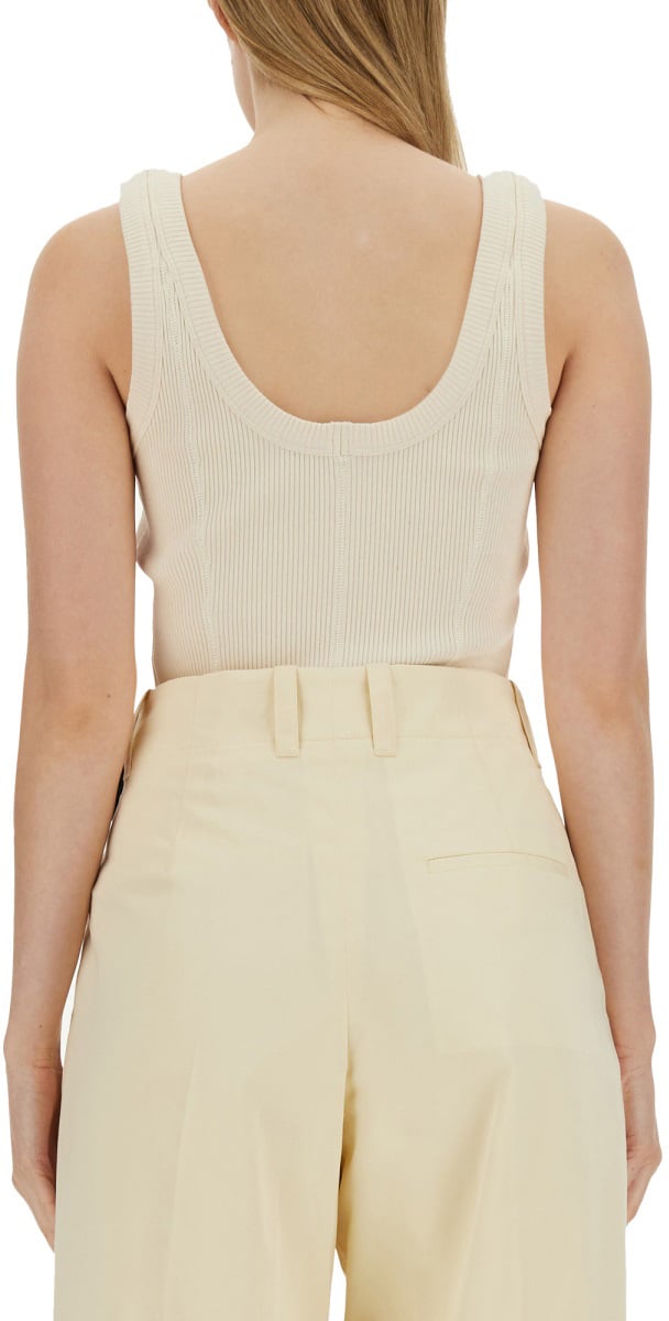 Bottega Veneta Fitted Jersey Top with Smooth Texture Neutraal