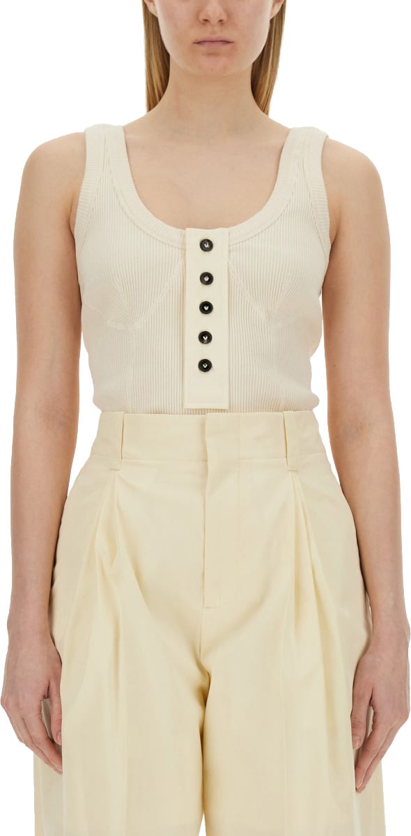 Bottega Veneta Fitted Jersey Top with Smooth Texture Neutraal