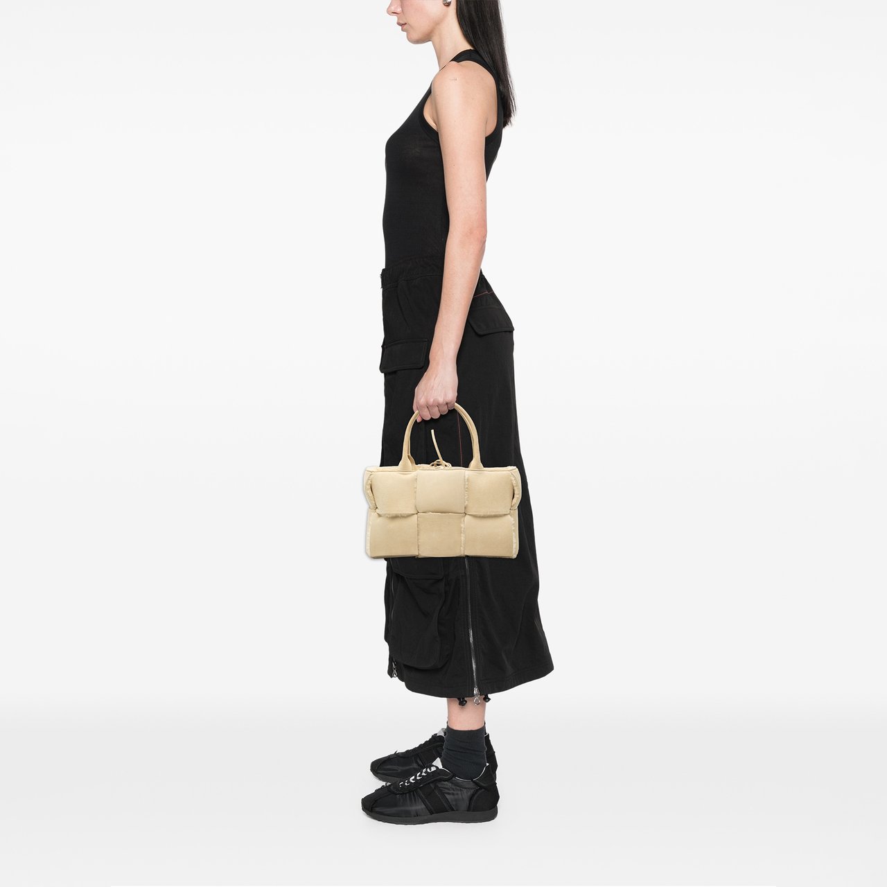 Bottega Veneta Small Suede and Shearling Maxi Intrecciato Arco Tote Bruin
