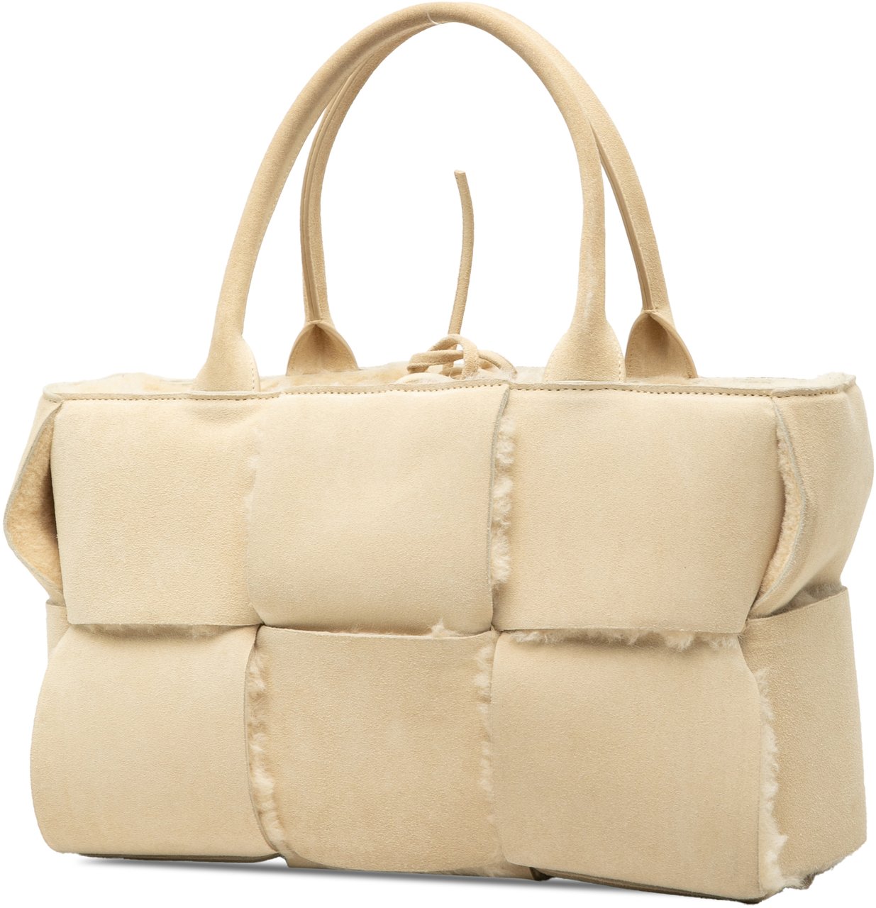 Bottega Veneta Small Suede and Shearling Maxi Intrecciato Arco Tote Bruin