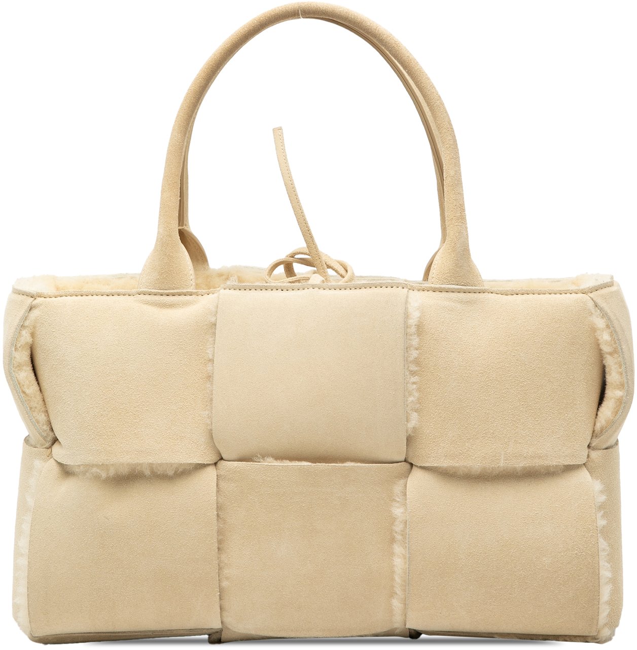 Bottega Veneta Small Suede and Shearling Maxi Intrecciato Arco Tote Bruin