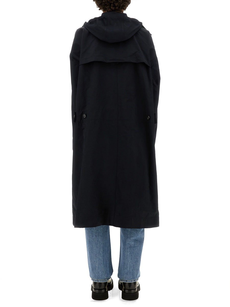 Bottega Veneta Hooded Trench Coat with Streamlined Silhouette Zwart