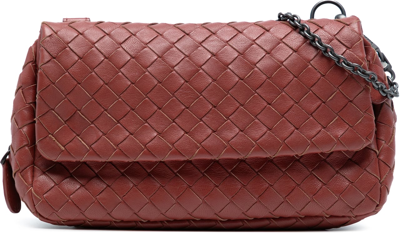 Bottega Veneta Mini Nappa Intrecciato Expandable Chain Flap Crossbody Rood