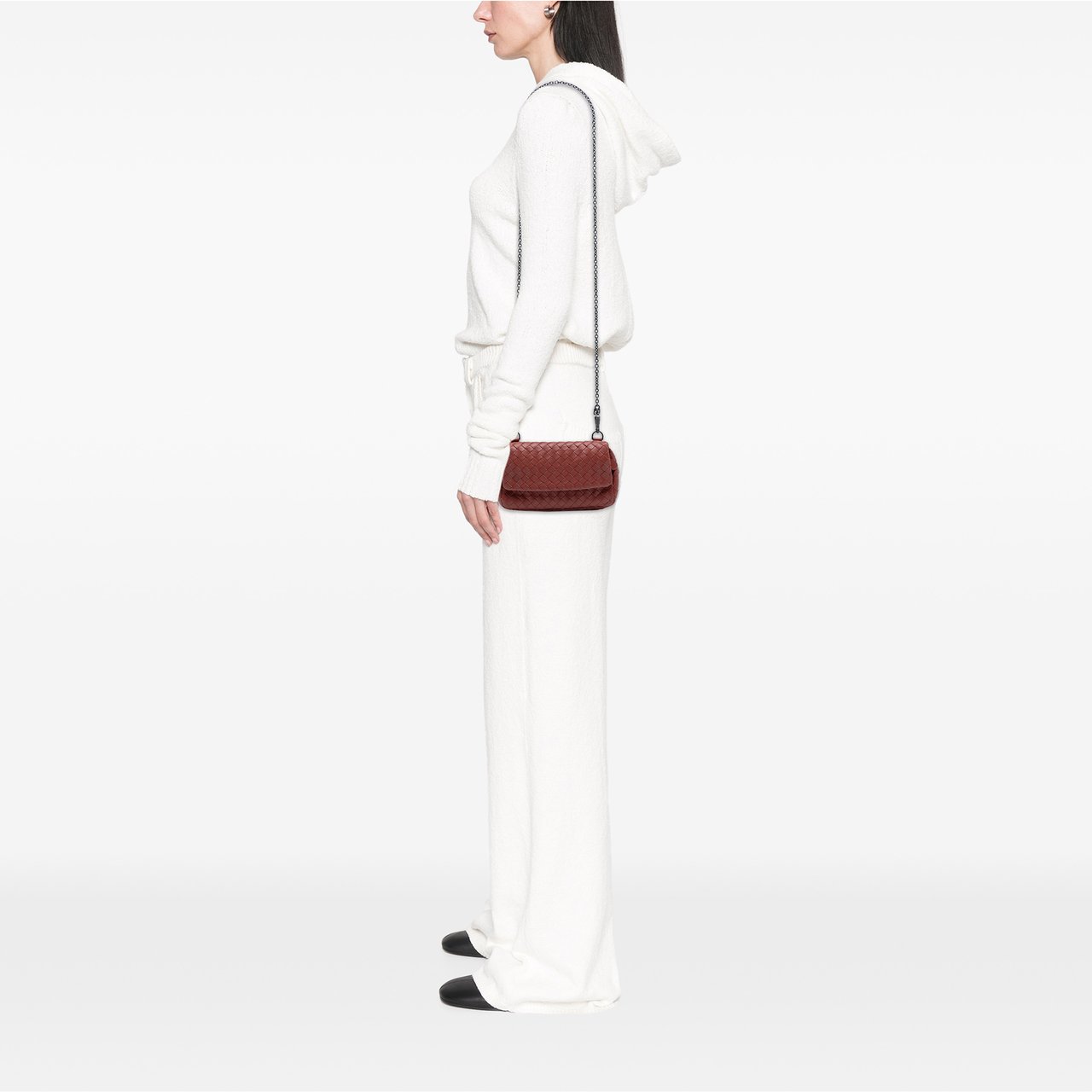 Bottega Veneta Mini Nappa Intrecciato Expandable Chain Flap Crossbody Rood