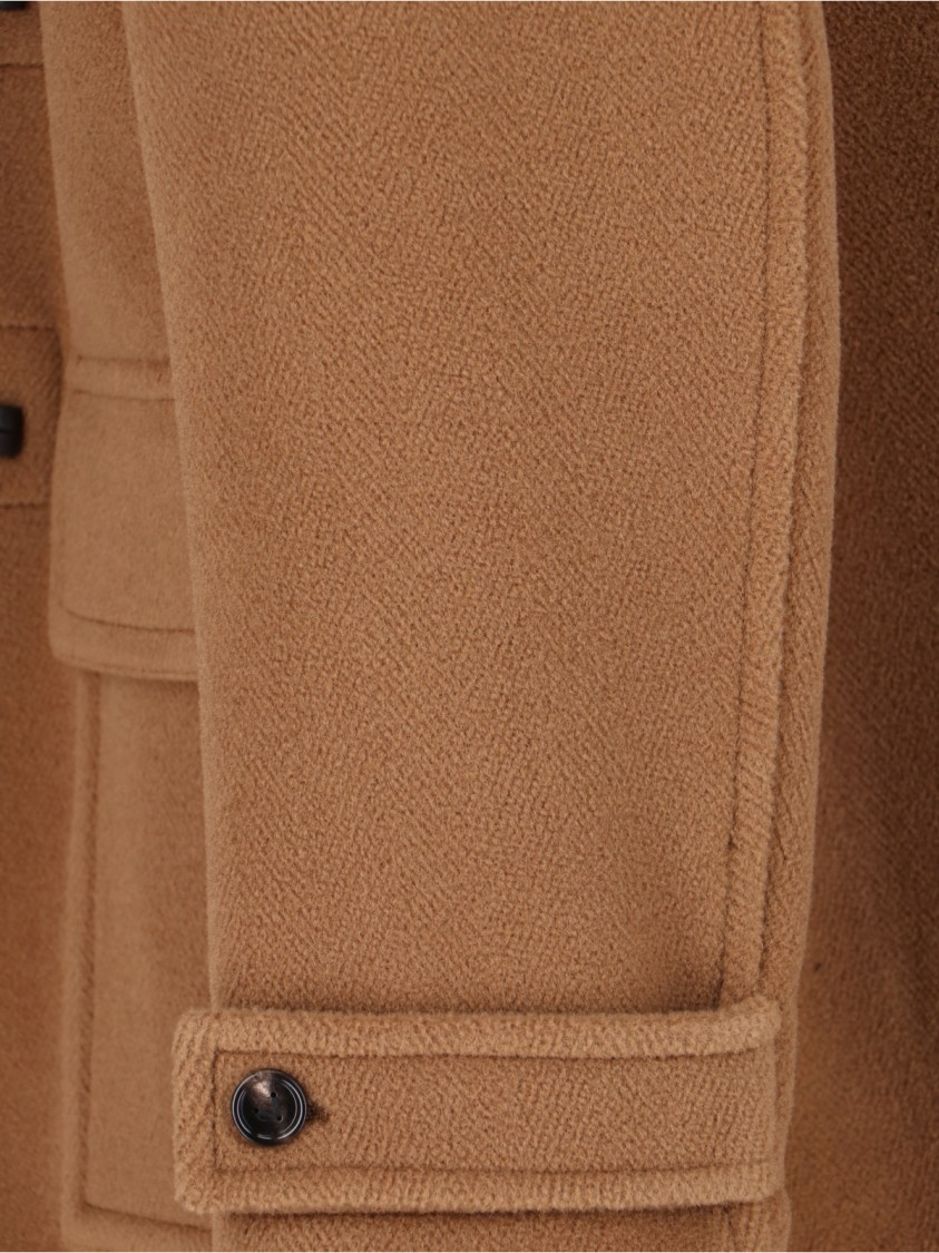 Bottega Veneta Brown Wool Duffle Coat With Hood And Braided Leather Fastenings Bruin