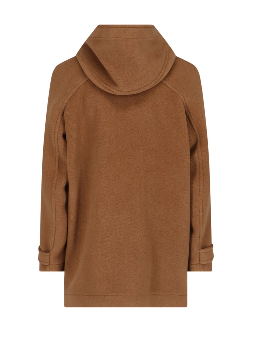 Bottega Veneta Brown Wool Duffle Coat With Hood And Braided Leather Fastenings Bruin