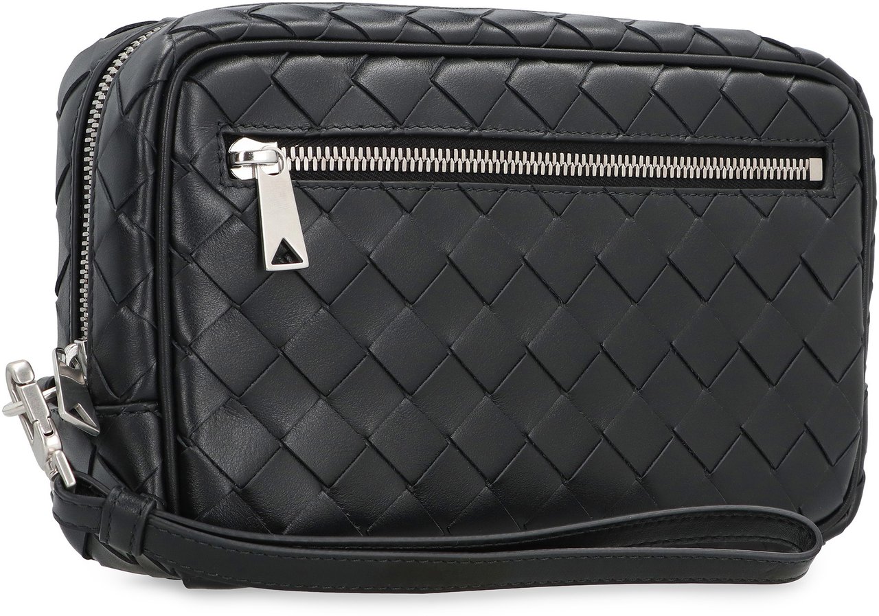 Bottega Veneta Intrecciato Small Pouch With Wristlet Zwart