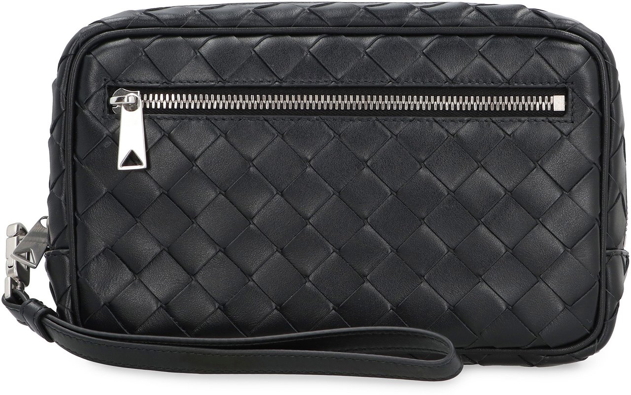 Bottega Veneta Intrecciato Small Pouch With Wristlet Zwart