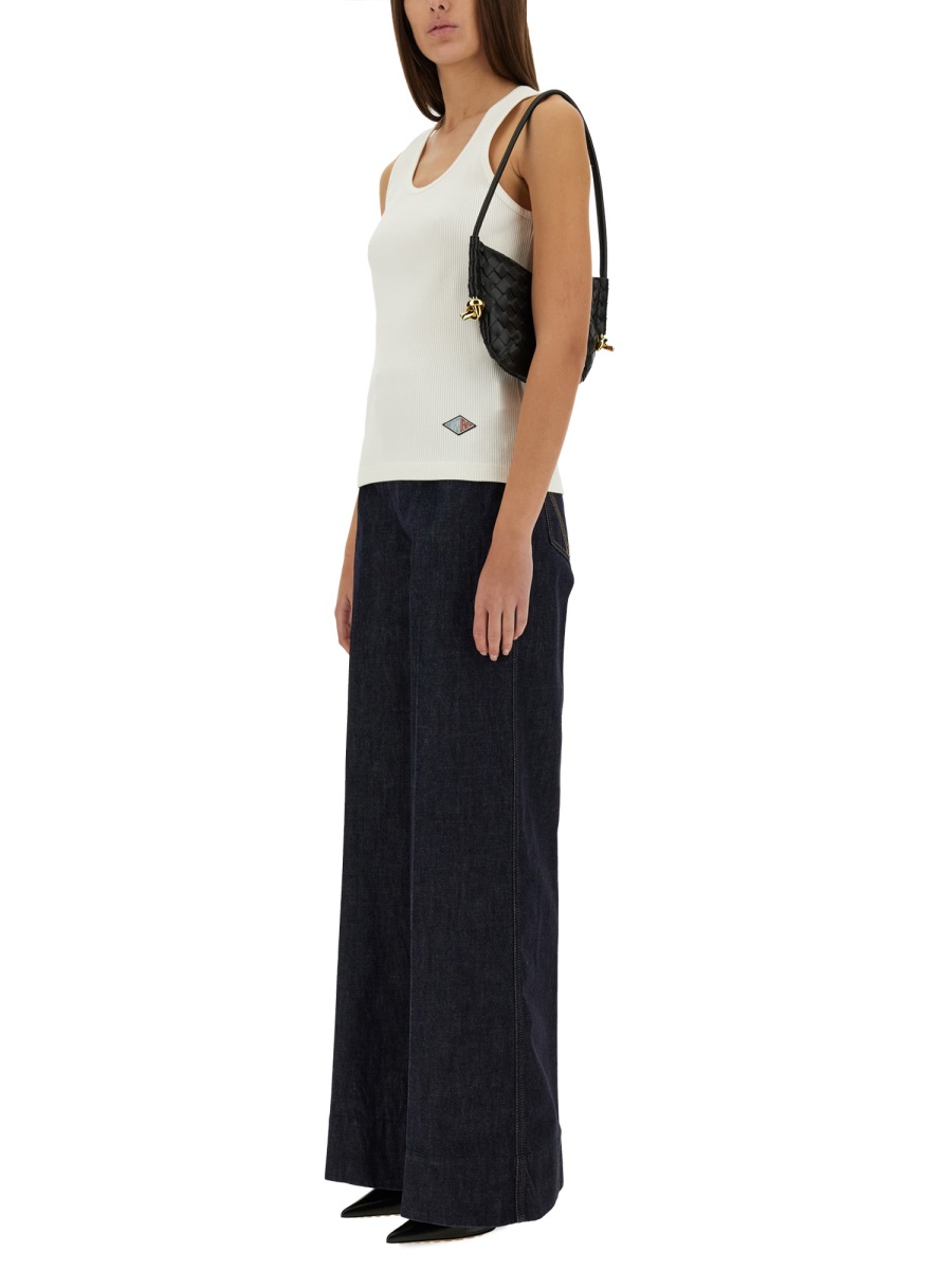 Bottega Veneta Ribbed Texture Cotton Jersey Top with Subtle Detailing Wit