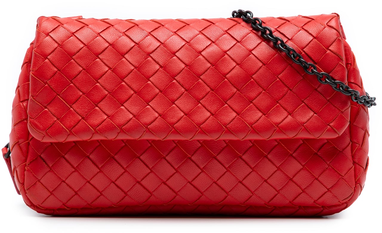 Bottega Veneta Mini Nappa Intrecciato Expandable Chain Crossbody Rood