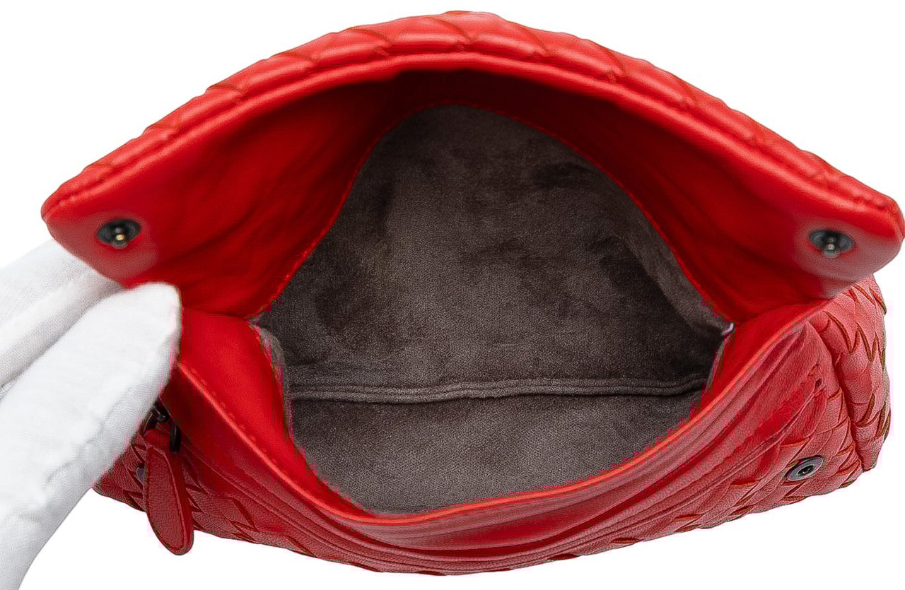 Bottega Veneta Mini Nappa Intrecciato Expandable Chain Crossbody Rood