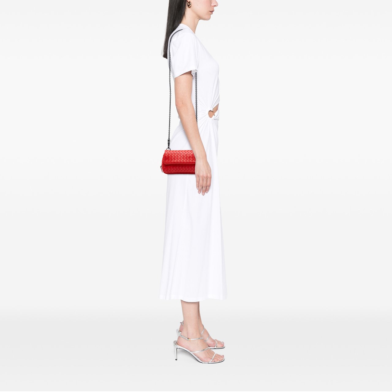 Bottega Veneta Mini Nappa Intrecciato Expandable Chain Crossbody Rood