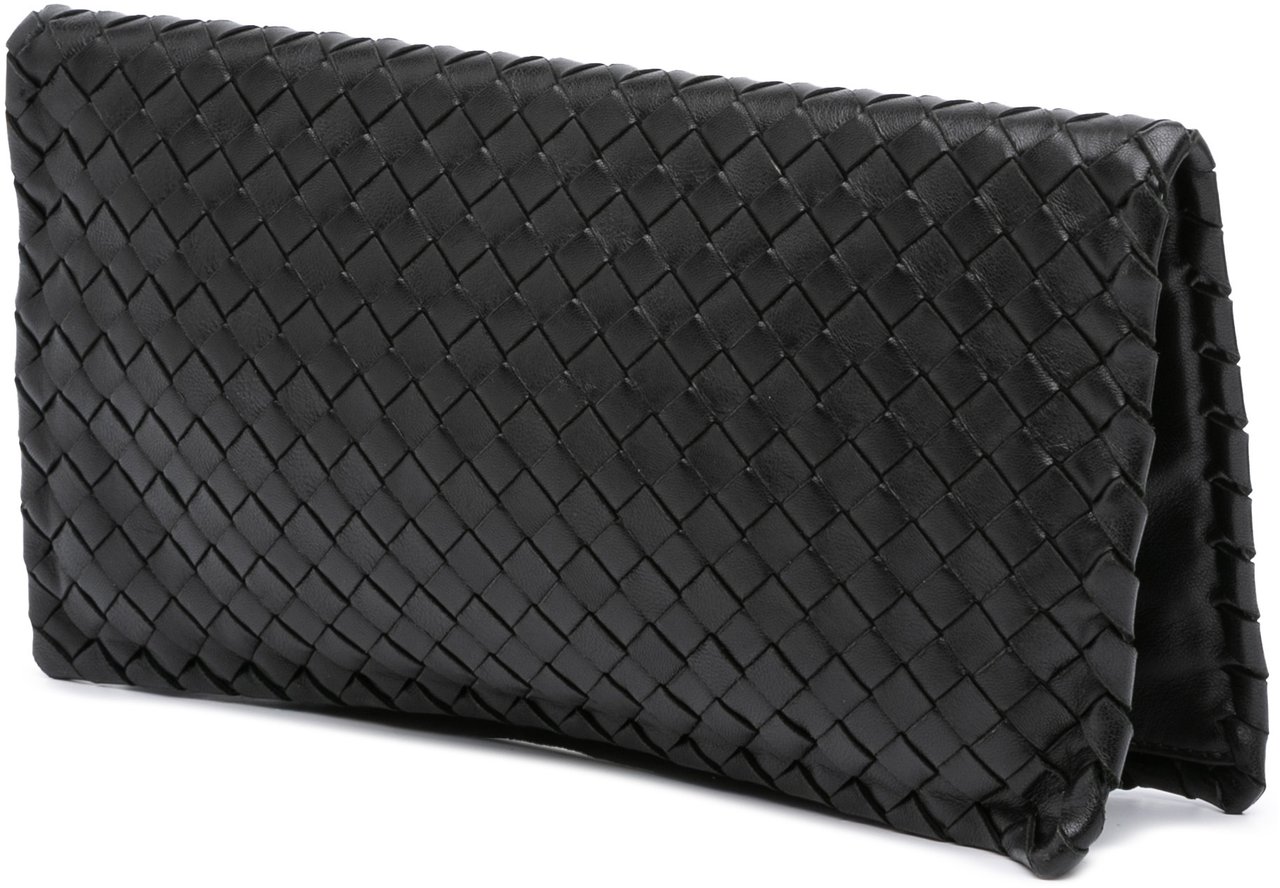 Bottega Veneta Nappa Intrecciato Turn Lock Clutch Zwart