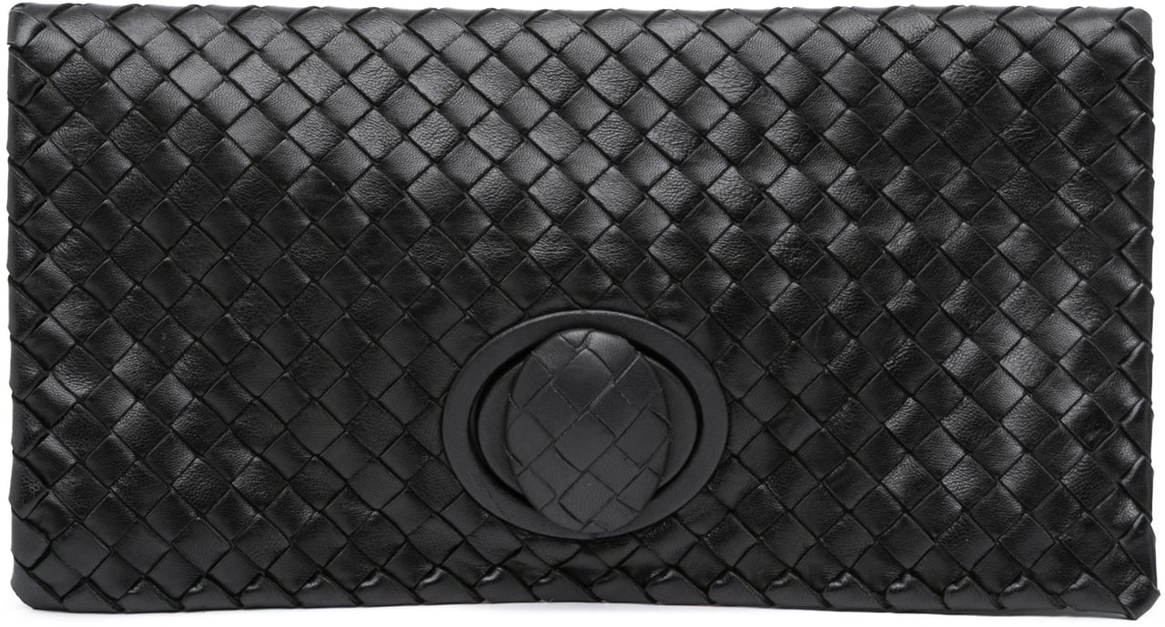 Bottega Veneta Nappa Intrecciato Turn Lock Clutch Zwart