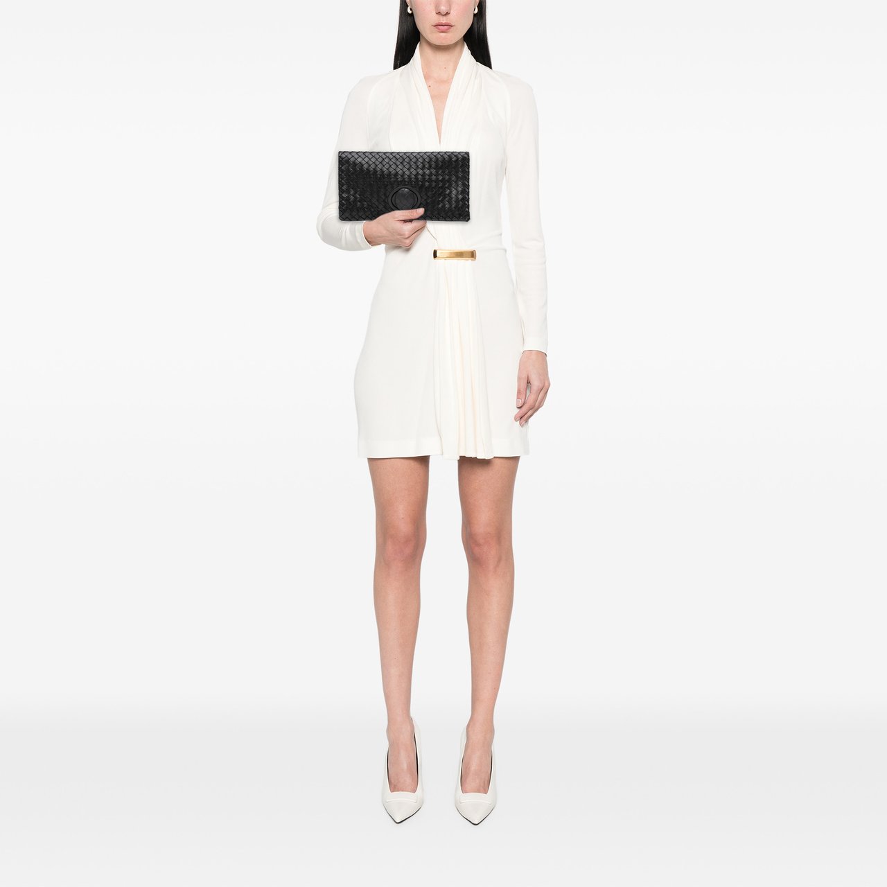 Bottega Veneta Nappa Intrecciato Turn Lock Clutch Zwart