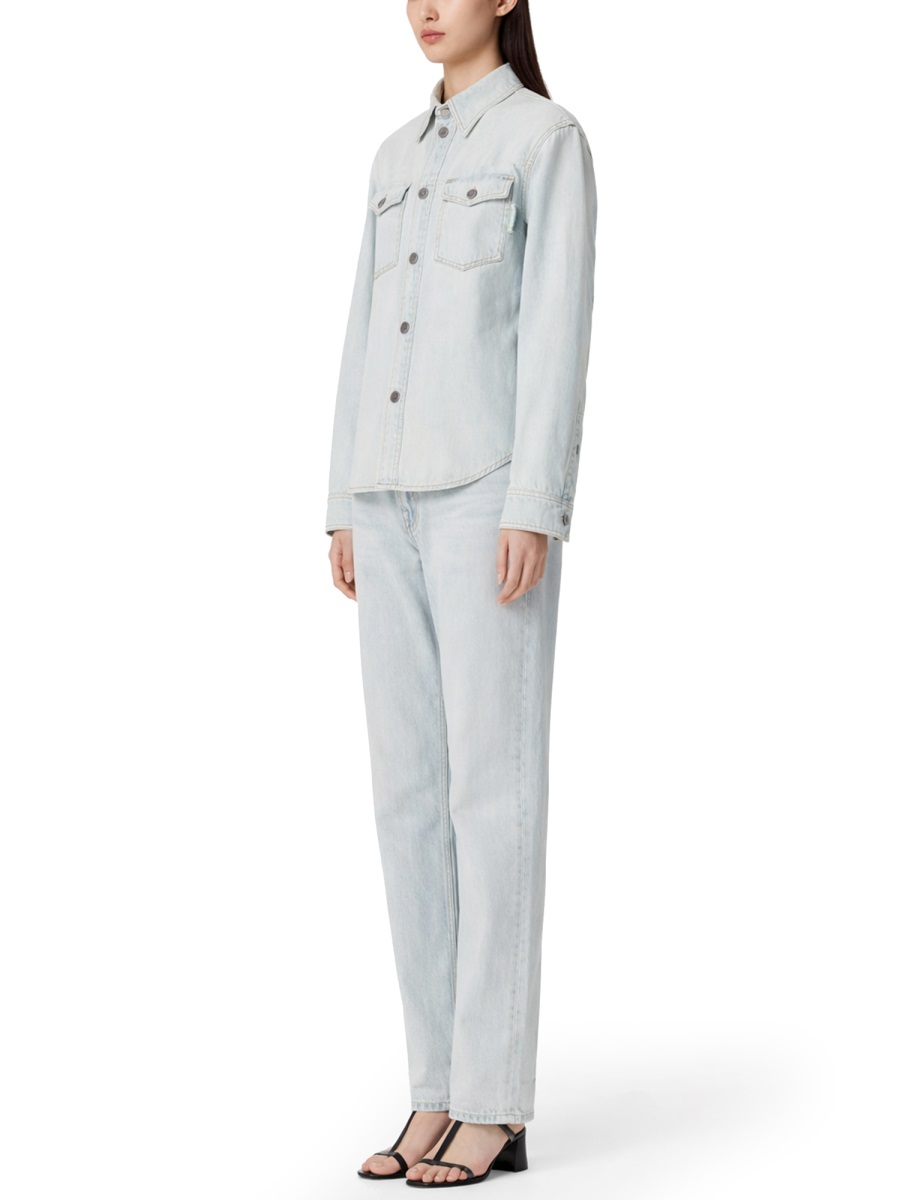 Bottega Veneta Regular Fit Bleach Wash Denim Shirt With Classic Collar Grijs