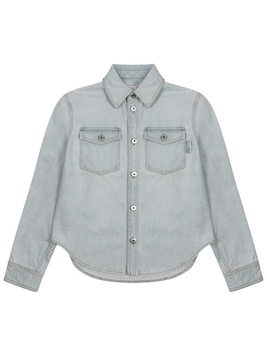 Bottega Veneta Regular Fit Bleach Wash Denim Shirt With Classic Collar Grijs