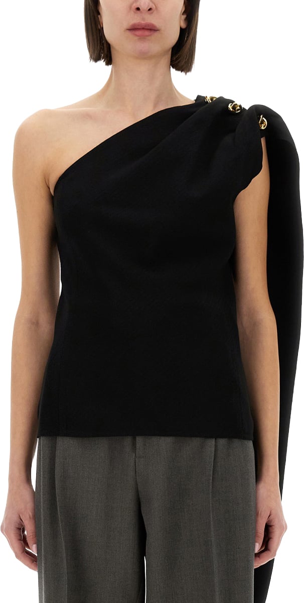 Bottega Veneta Tailored Crepe Top with Minimalist Design Zwart