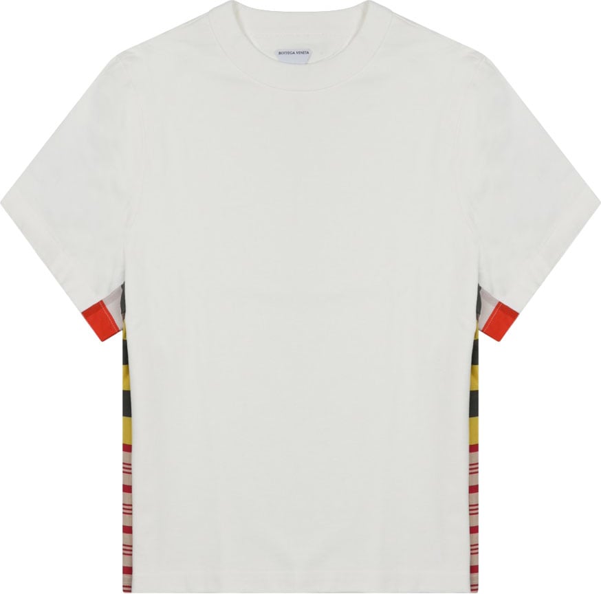 Bottega Veneta Boxy-Cut White Cotton T-Shirt With Multicolored Striped Panels Wit