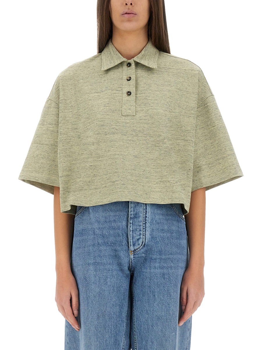 Bottega Veneta Cotton Pique Polo Shirt with Structured Collar Neutraal