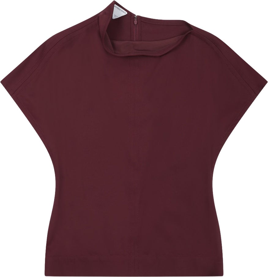 Bottega Veneta Draped Burgundy Top With Asymmetrical Neckline Zwart