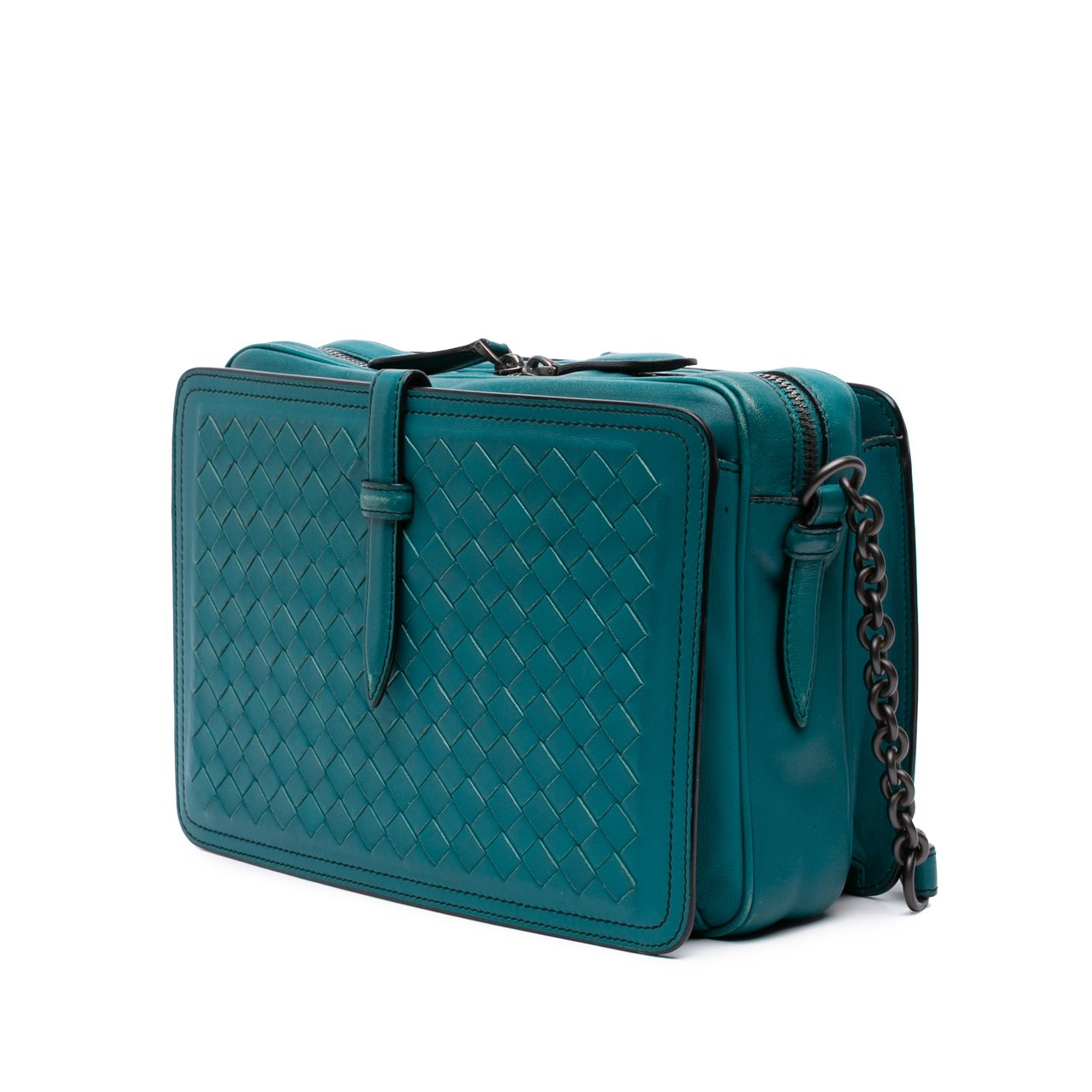 Bottega Veneta Nappa Intrecciato Belt Flap Camera Bag Blauw