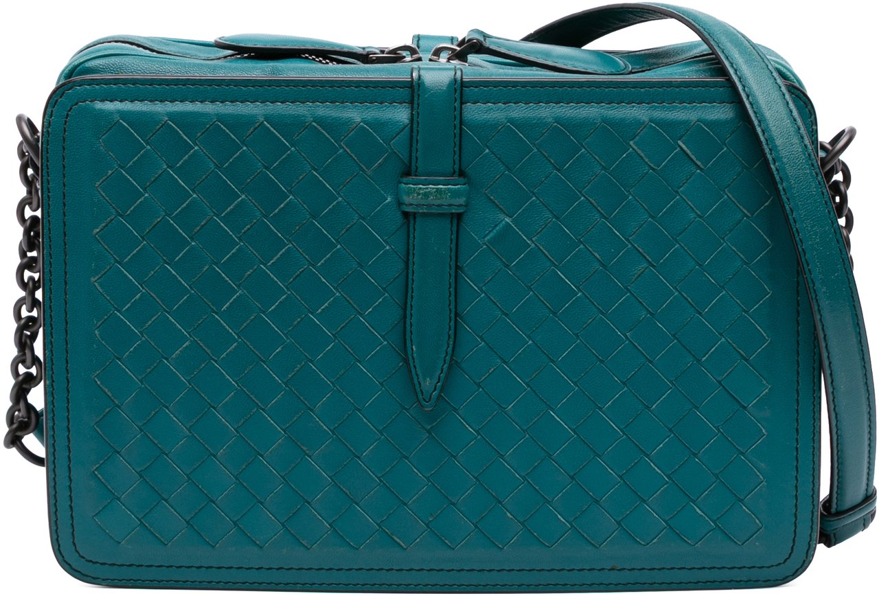 Bottega Veneta Nappa Intrecciato Belt Flap Camera Bag Blauw