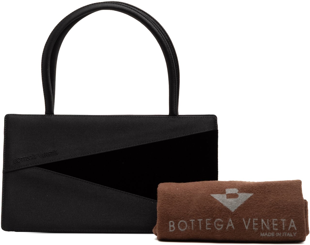 Bottega Veneta Satin and Velvet Geometric Handbag Zwart