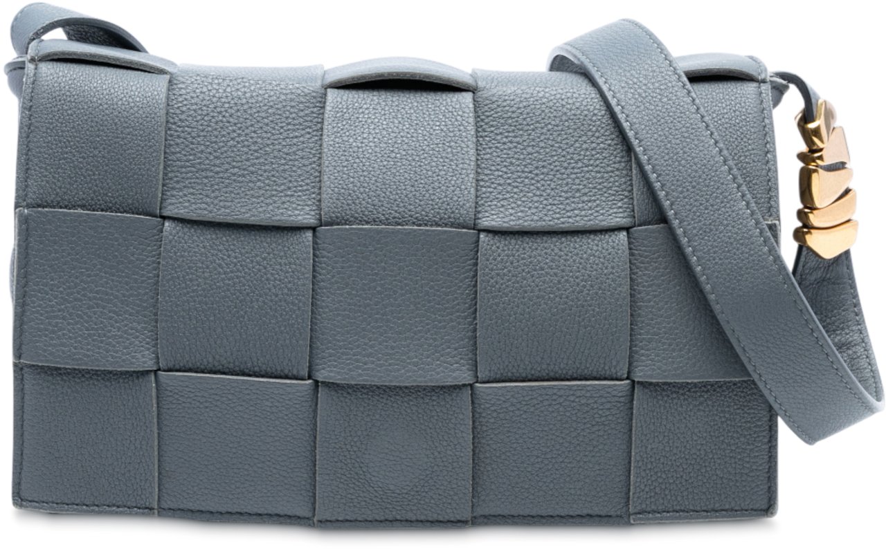 Bottega Veneta Grained Calfskin Intrecciato Cassette Crossbody Grijs