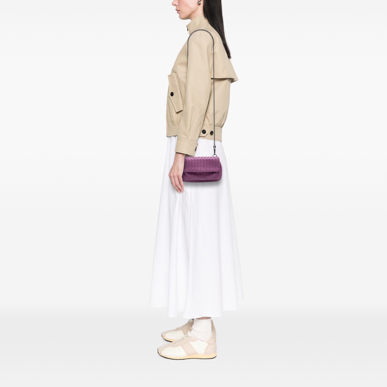 Bottega Veneta Mini Nappa Intrecciato Expandable Chain Flap Crossbody Paars