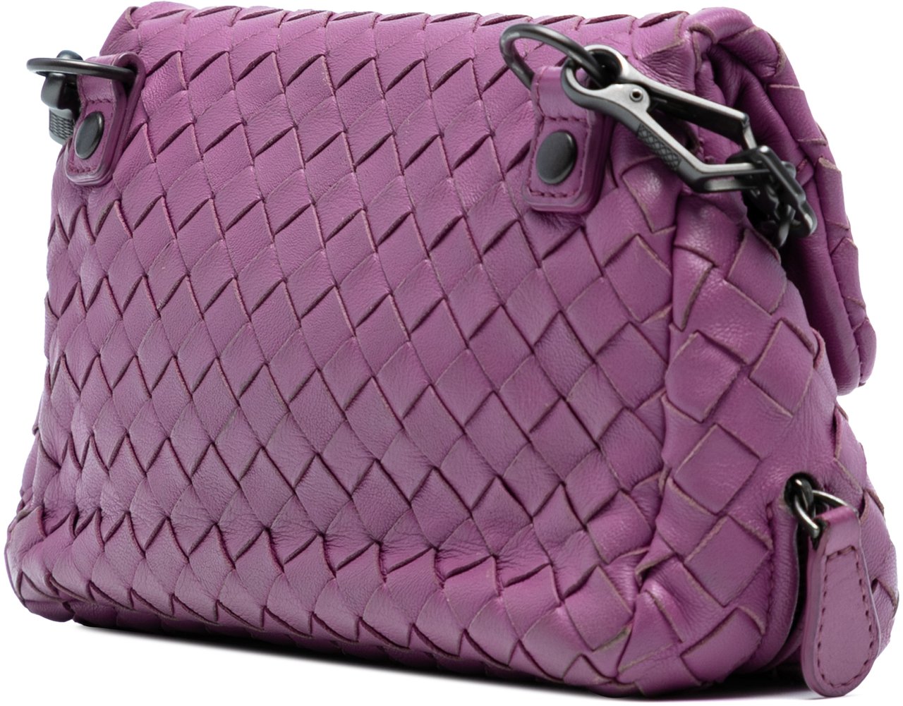 Bottega Veneta Mini Nappa Intrecciato Expandable Chain Flap Crossbody Paars