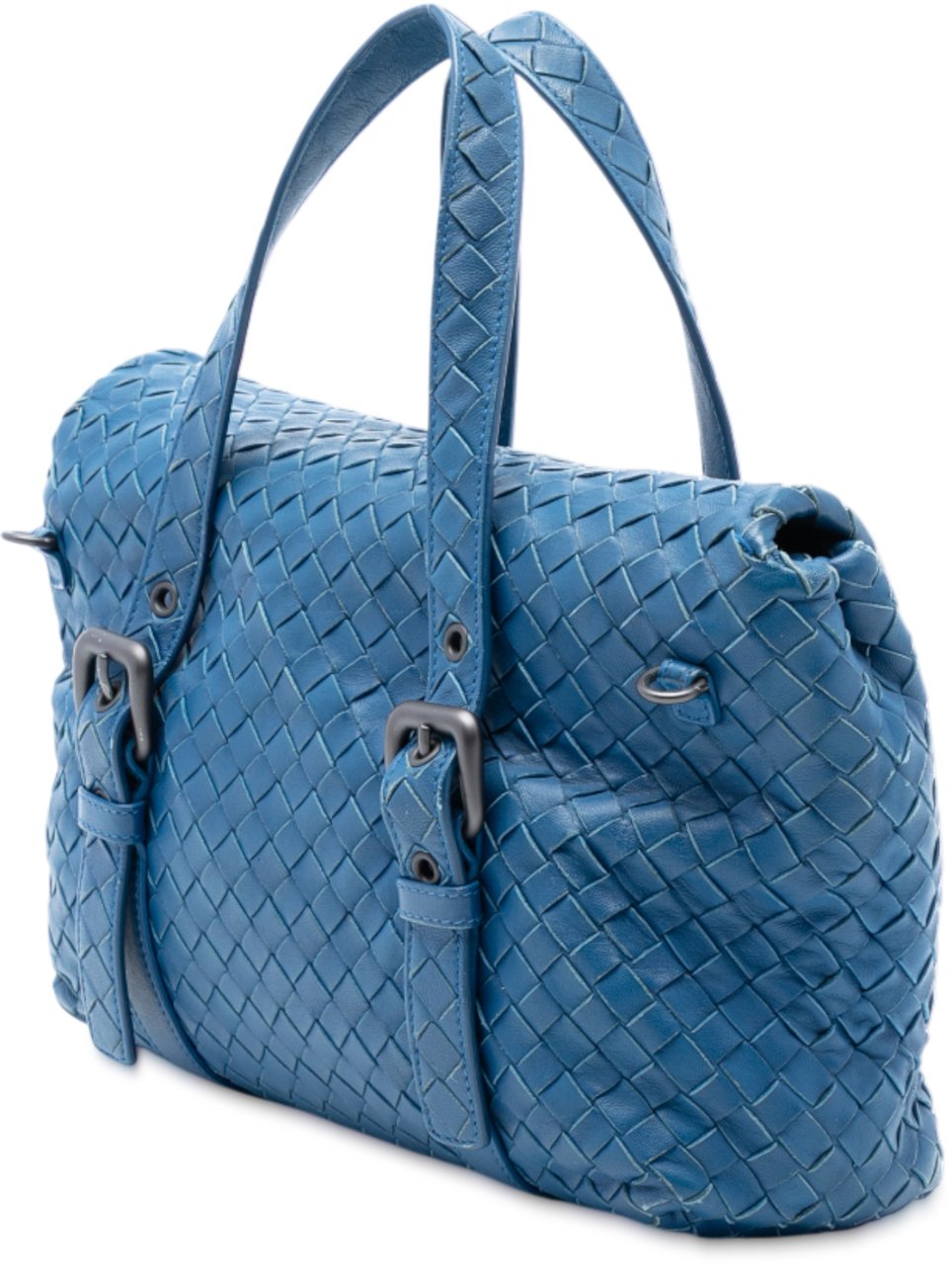 Bottega Veneta Nappa Intrecciato Flap Satchel Blauw
