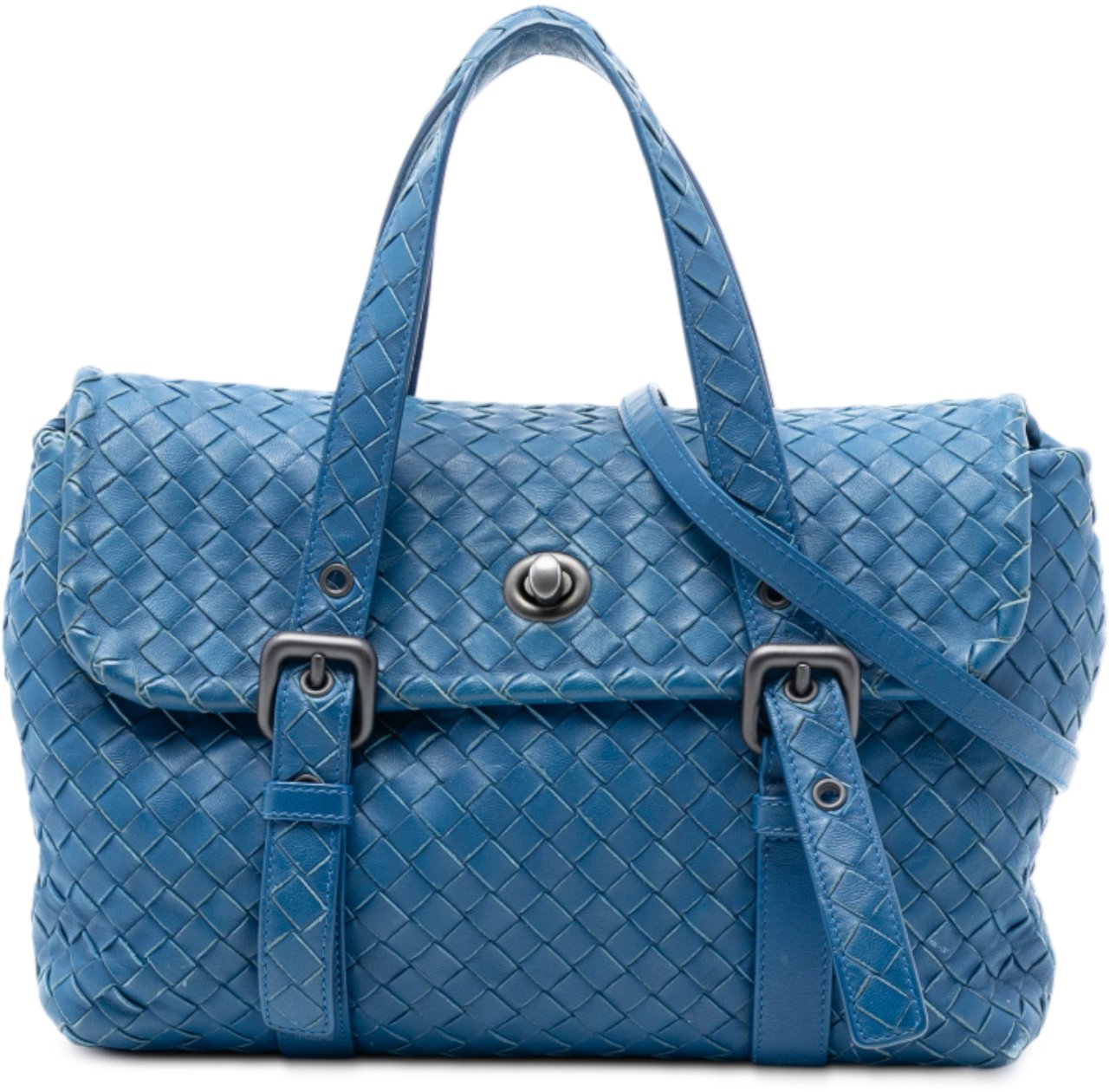 Bottega Veneta Nappa Intrecciato Flap Satchel Blauw