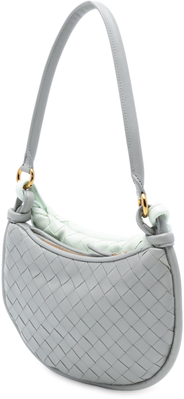 Bottega Veneta Small Bicolor Lambskin Intrecciato Gemelli Bag Grijs