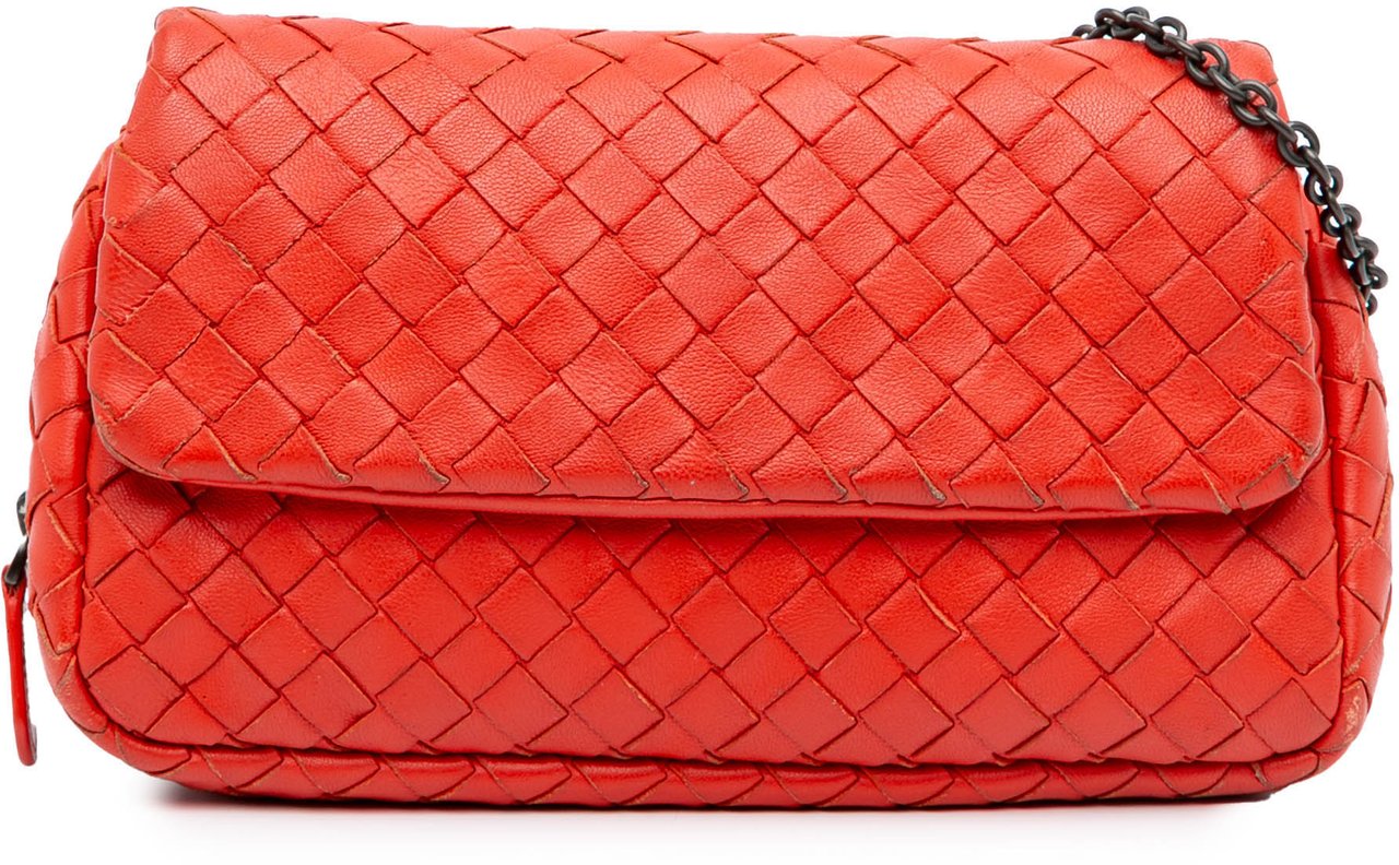 Bottega Veneta Intrecciato Chain Flap Crossbody Rood