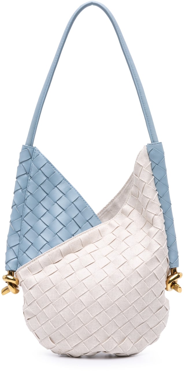 Bottega Veneta Small Nappa and Canvas Intrecciato Solstice Shoulder Bag Blauw