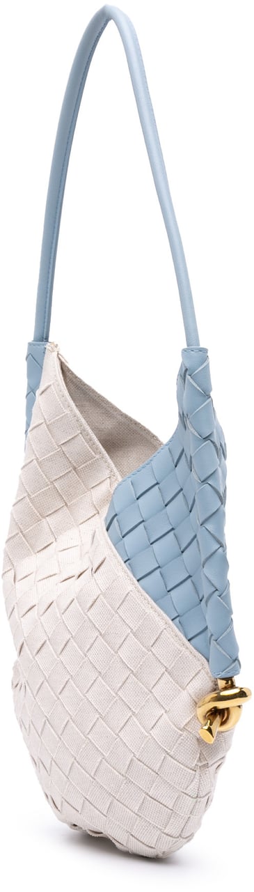 Bottega Veneta Small Nappa and Canvas Intrecciato Solstice Shoulder Bag Blauw