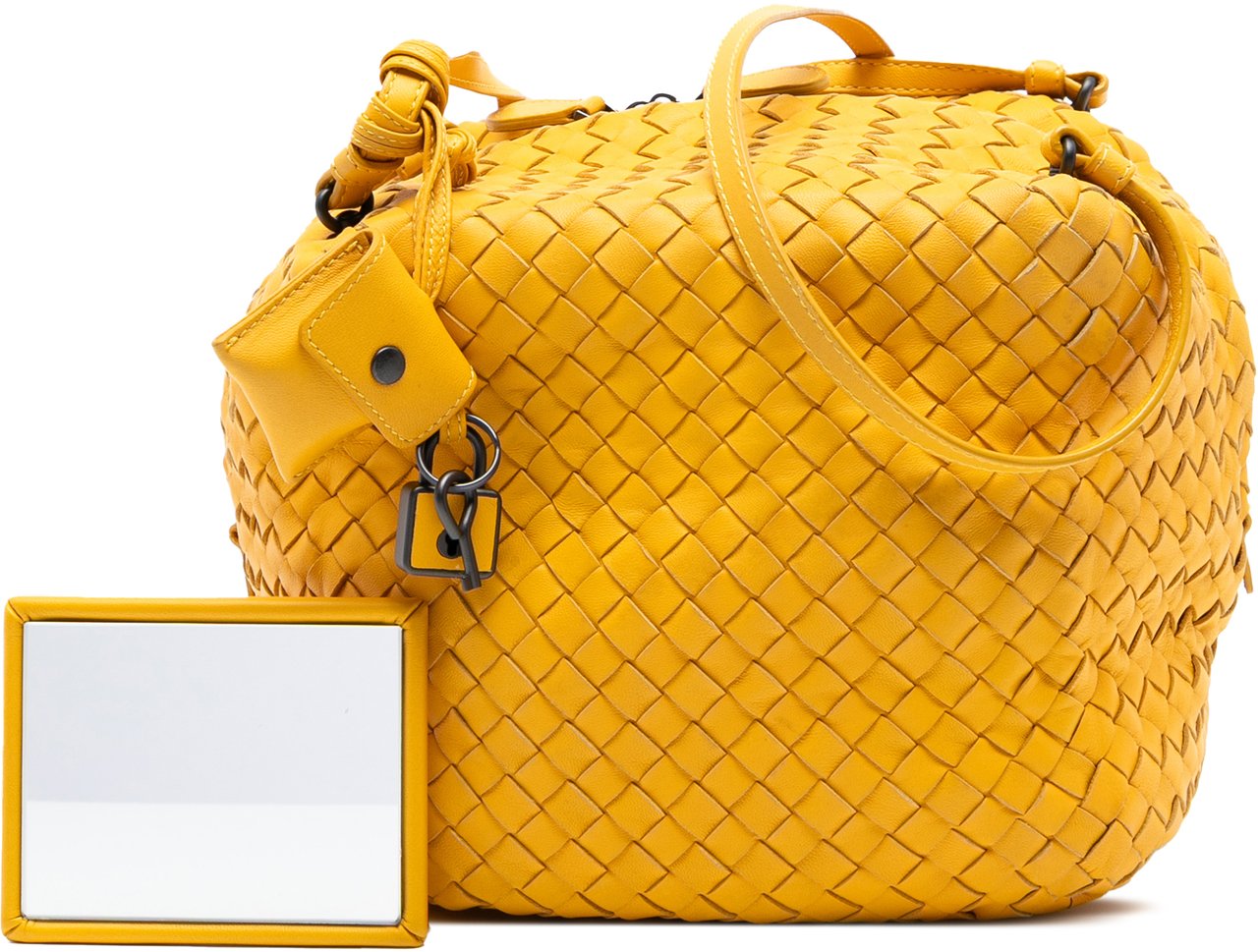 Bottega Veneta Nappa Intrecciato Cube Crossbody Geel