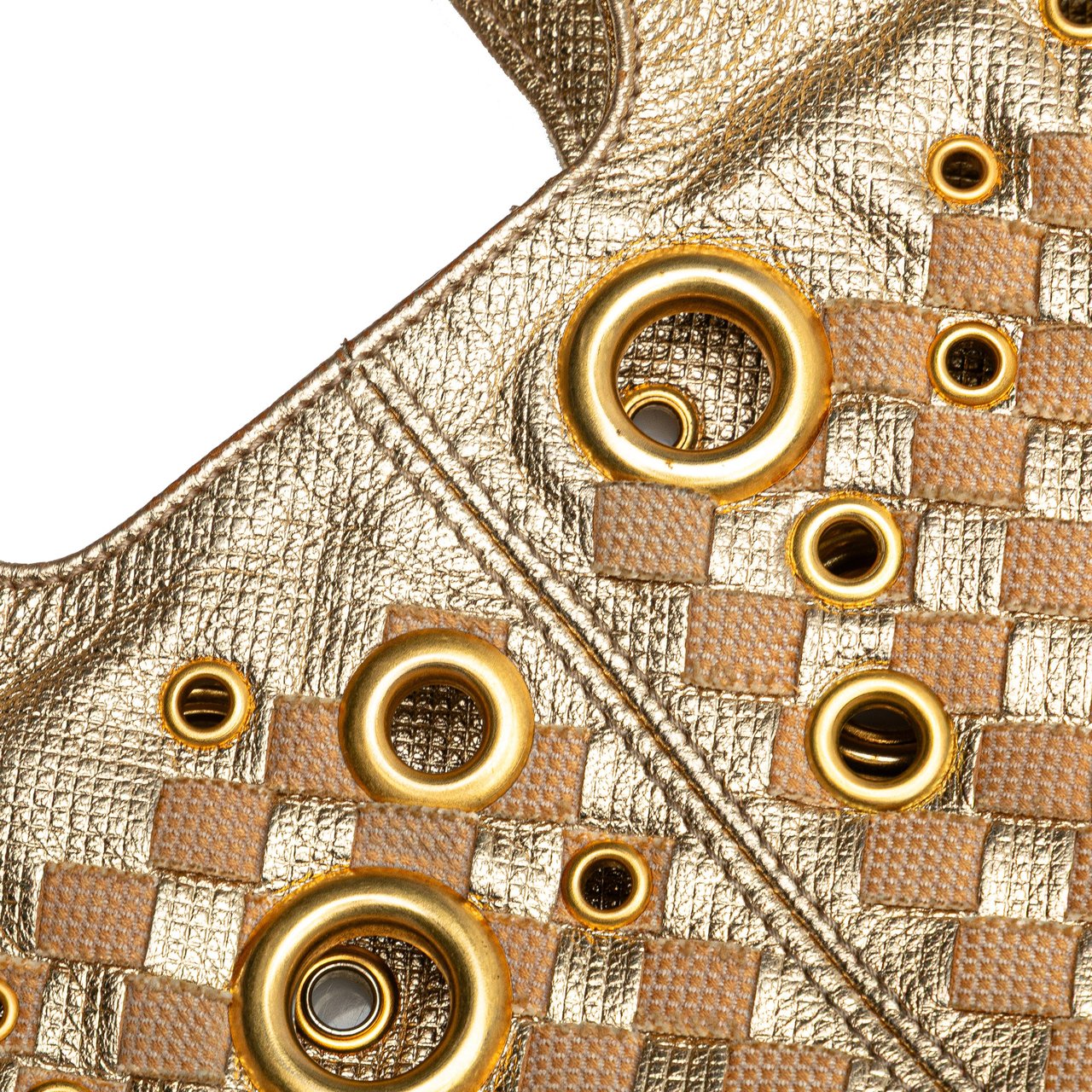 Bottega Veneta Calfskin Intrecciato Grommet Handbag Goud