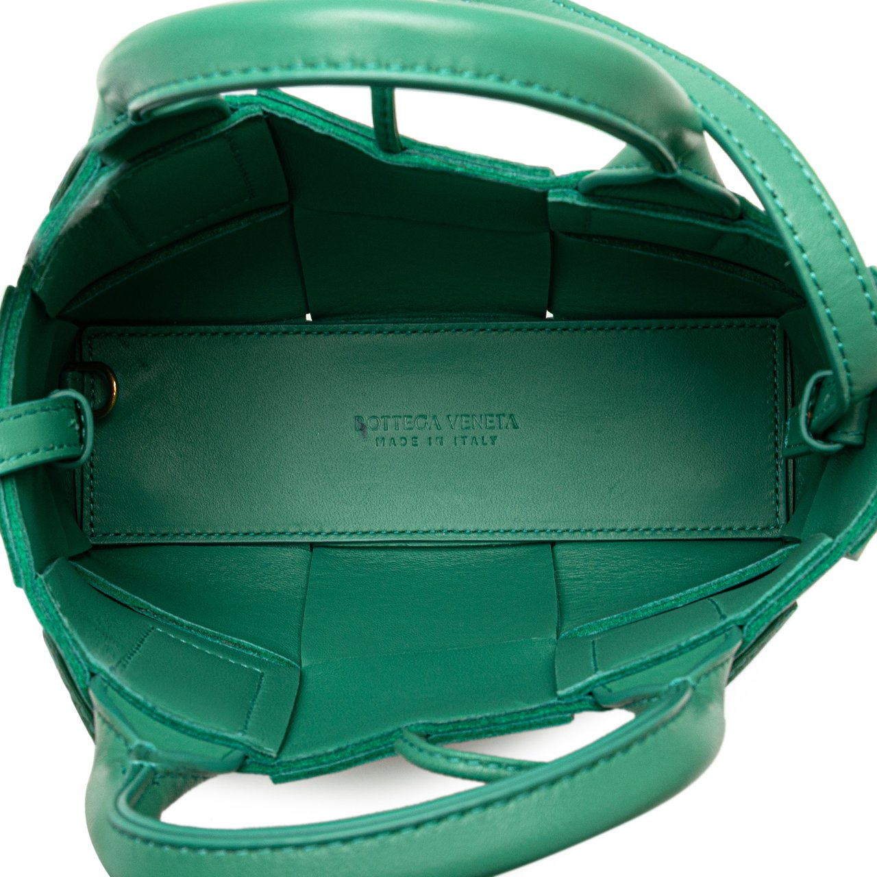 Bottega Veneta Candy Lambskin Intreccio Arco Tote Groen