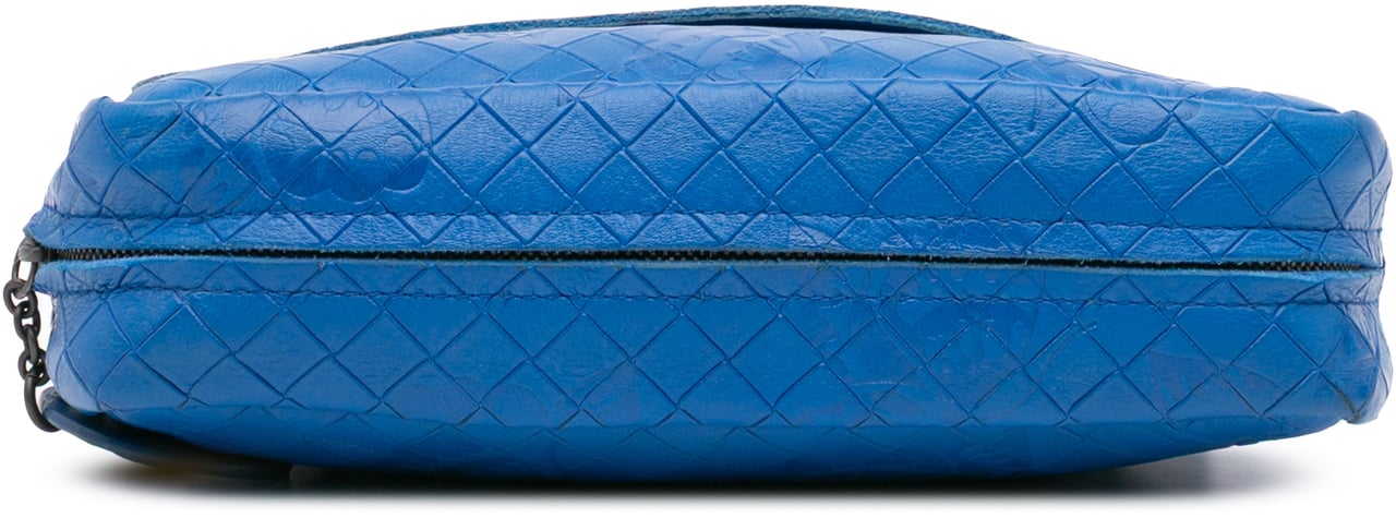 Bottega Veneta Small Calfskin Intrecciomirage Embossed Butterfly Chain Crossbody Blauw